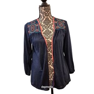 Maurices womens Kimono Top Navy with Colorful Embroidery size M